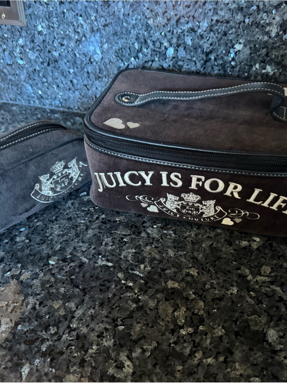 Juicy Couture Travel Toiletry Bag train case and matching makeup pouch